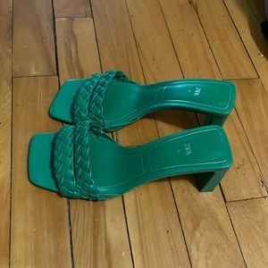 Zara green slippers with heels